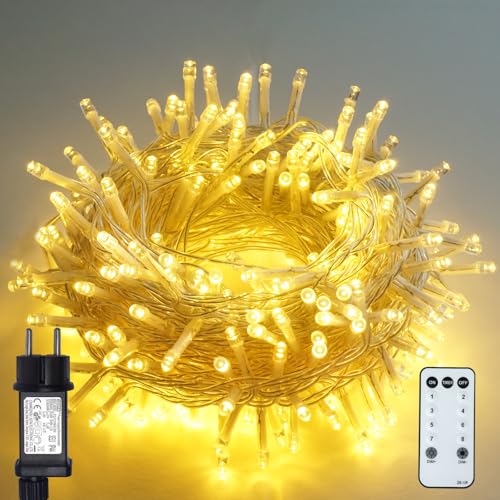 BIUDN Lichterkette Außen 300LED 15M,Multifunktionaler Stecker Typ Warmweiße Lichterkette,8 Modi, Timer Funktion, 4 Helligkeitsstufen LED Lichterkette, Geeignet für Feiern, Zimmereingänge, Gärten usw. von BIUDN