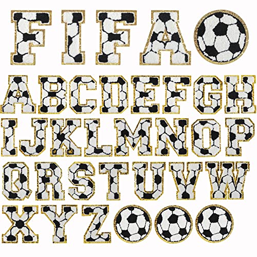 29 Stück Fußball-Chenille-Buchstaben-Patches, Glitzer-Patches, zum Aufbügeln, Chenille A-Z, Varsity-Initial-Patches, bestickte Buchstaben-Patches, zum Aufkleben von BIUWING