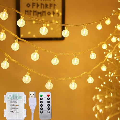 Lichterkette Außen Batterie/USB Stromversorgung 15M 100LEDs Lichterketten Kugeln Außen/Innen mit Fernbedienung 8 Modus Wasserdicht Weihnachts Beleuchtung für Hochzeit Weihnachten Balkon (Globe-49FT) Lichterkette Außen Batterie/USB Stromversorgung 15M 100LEDs Lichterketten Kugeln Außen/Innen mit Fernbedienung 8 Modus Wasserdicht Weihnachts Beleuchtung für Hochzeit Weihnachten Balkon (Globe-49FT) von BIUYO