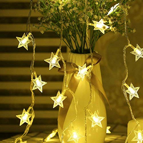 BIUYO Lichterkette batterie betrieb 5 m 50 LEDs batteriebetrieben, 2 Modi Sterne Lichterkette Innen Außenbereic dekorative Beleuchtung für Party Weihnachten Hochzeit Geburtstag, Warmweiß von BIUYO