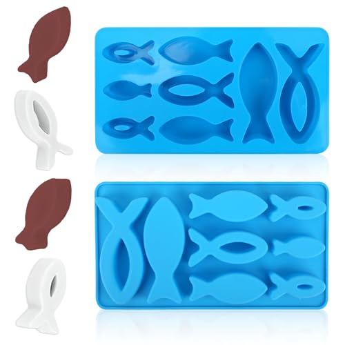 2 Stück Silikonform Fisch mit 16 Gittern, Silikonform Fische - Vielseitige 3D Gießform für Schokolade, Seife, Kuchen, Eis - Lebensechte Fischformen für DIY Kunsthandwerk, Backen und Basteln von BIVOFU