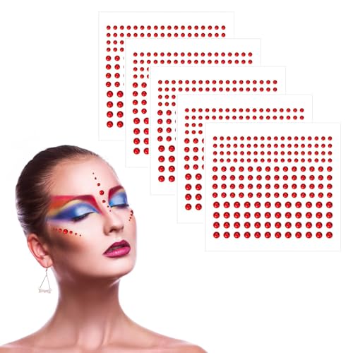 5 Blätter Glitzersteine Selbstklebend Strasssteine Glitzer Strass Aufkleber, Facettenreiche Glitzersteinchen für DIY Schmuck für Nägel, Gesicht, Haare und Körper (Rot) von BIVOFU