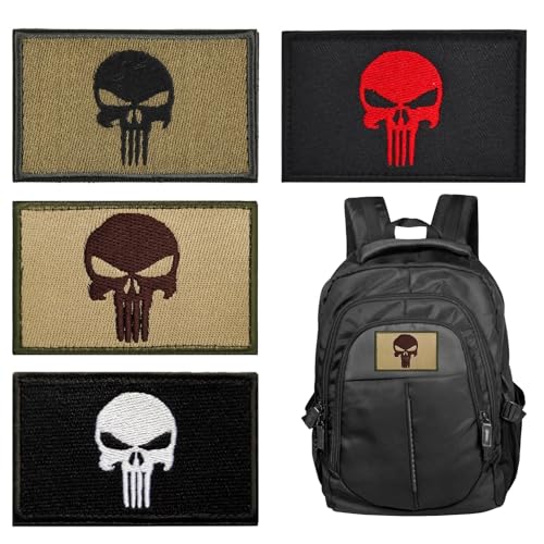 4 Stück Patches Klett Militär Punish Skull, Stickerei für Kleidung, Taschen & Mehr, Airsoft, Cosplay, Paintball, Klettfläche, Waschbar, Taktische Accessoires in Verschiedenen Farben von BIVOFU