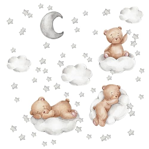 Wandsticker Teddybär Wandsticker BäR, Wandtattoo Teddybär auf Wolke - Kinderzimmer Dekor mit Sternen, Mond und Wolkenmotiven, kinderfreundliches PVC, für wanddeko babyzimmer Wandsticker Teddybär Wandsticker BäR, Wandtattoo Teddybär auf Wolke - Kinderzimmer Dekor mit Sternen, Mond und Wolkenmotiven, kinderfreundliches PVC, für wanddeko babyzimmer von BIVOFU