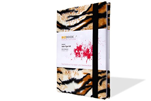 BIZBOOX® Premium Notizbuch im Safari-Look DIN A5 kariert mit Lesezeichenband und Gummiband zum Verschließen – Motiv Tiger von BIZBOOX