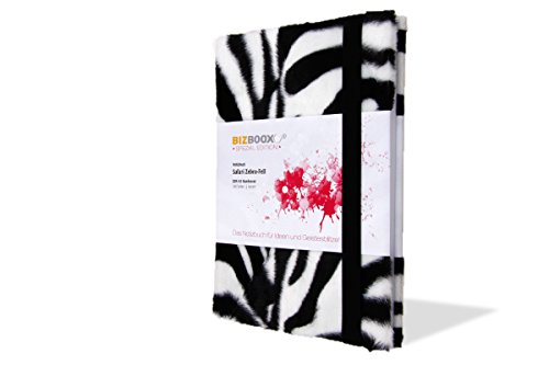 BIZBOOX® Premium Notizbuch im Safari-Look DIN A5 kariert mit Lesezeichenband und Gummiband zum Verschließen – Motiv Zebra hell von BIZBOOX