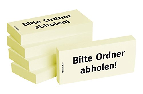 BIZSTIX® Business Haftnotizen"Bitte Ordner abholen!" - 1 Packung mit 5 Haftnotizblöcken zu je 100 Blatt, 75 x 35 mm von BIZSTIX