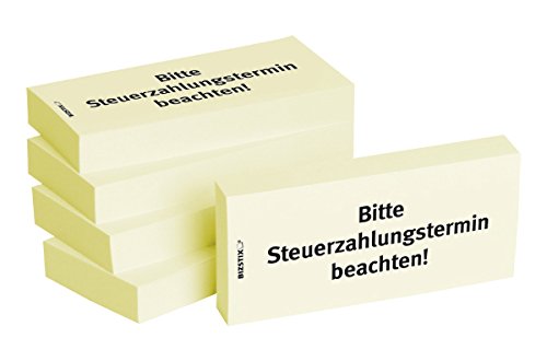 BIZSTIX® Business Haftnotizen"Bitte Steuerzahlungstermin beachten!" - 1 Packung mit 5 Haftnotizblöcken zu je 100 Blatt, 75 x 35 mm von BIZSTIX