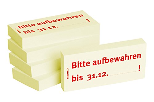 BIZSTIX® Business Haftnotizen"Bitte aufbewahren bis" - 1 Packung mit 5 Haftnotizblöcken zu je 100 Blatt, 75 x 35 mm von BIZSTIX