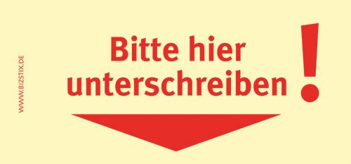 BIZSTIX® Business Haftnotizen "Bitte hier unterschreiben!" (Pfeil nacn unten) - 1 Packung mit 5 Haftnotizblöcken zu je 100 Blatt, 75 x 35 mm von BIZSTIX