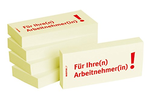 BIZSTIX® Business Haftnotizen"Für Ihre(n) Arbeitnehmer(in)!" - 1 Packung mit 5 Haftnotizblöcken zu je 100 Blatt, 75 x 35 mm von BIZSTIX