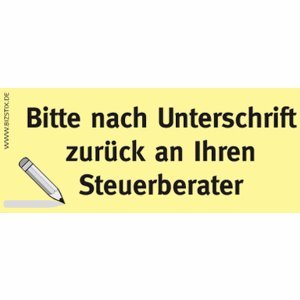 Bizstix Haftnotizen 75x35mm gelb 'Bitte nach Unterschrift zurück an Ihren Steuerberater' VE=5 Blöcke von BIZSTIX