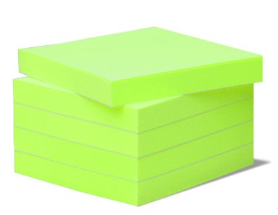 Haftnotizen BIZSTIX® Office -apfel- farbig, 5 Blöcke je 100 Blatt, 75 x 75 mm, 80 g/m² Offset signalgrün von BIZSTIX