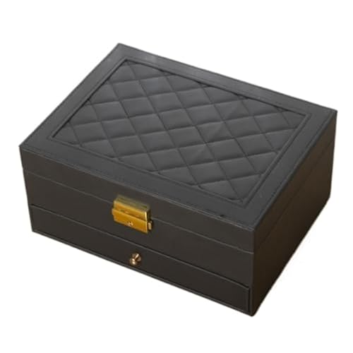 BIZTTLOG Schmuckaufbewahrungsbox mit großem Fassungsvermögen for Damen, mehrschichtige Schmuckschatulle aus PU-Leder – Bewahren Sie Ringe, Ohrringe, Halsketten und Armbänder zu Hause auf(Black) von BIZTTLOG