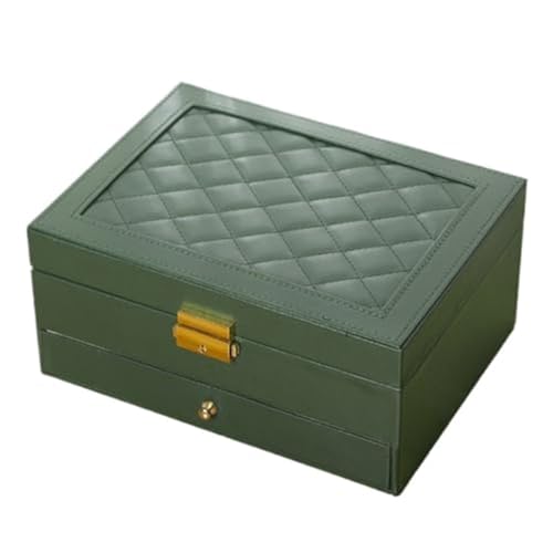 BIZTTLOG Schmuckaufbewahrungsbox mit großem Fassungsvermögen for Damen, mehrschichtige Schmuckschatulle aus PU-Leder – Bewahren Sie Ringe, Ohrringe, Halsketten und Armbänder zu Hause auf(Green) von BIZTTLOG