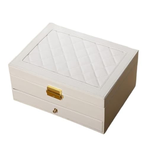 BIZTTLOG Schmuckaufbewahrungsbox mit großem Fassungsvermögen for Damen, mehrschichtige Schmuckschatulle aus PU-Leder – Bewahren Sie Ringe, Ohrringe, Halsketten und Armbänder zu Hause auf(White) von BIZTTLOG