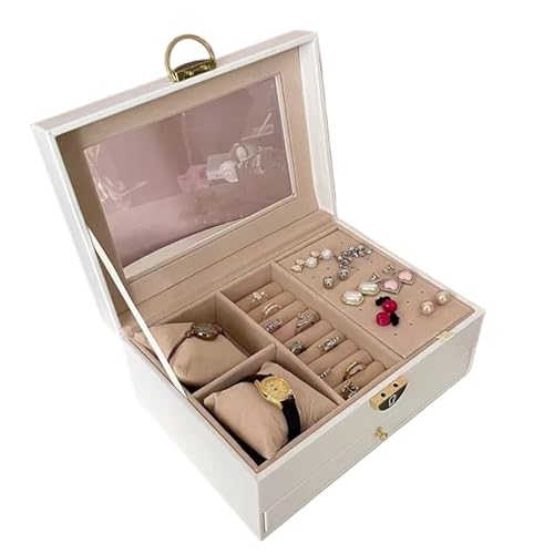 Doppellagige Schmuckschatulle mit transparentem Fenster und Schloss – abschließbare Aufbewahrungsbox mit großem Fassungsvermögen for Ohrringe, Armbänder, Ringe – mit Samt ausgekleidete Aufbewahrungsbo Doppellagige Schmuckschatulle mit transparentem Fenster und Schloss – abschließbare Aufbewahrungsbox mit großem Fassungsvermögen for Ohrringe, Armbänder, Ringe – mit Samt ausgekleidete Aufbewahrungsbo von BIZTTLOG
