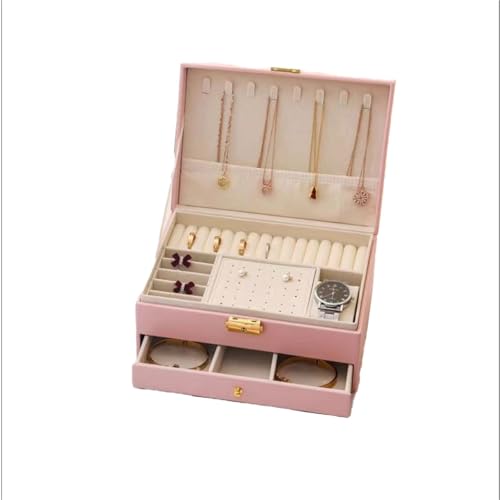 Schmuckaufbewahrungsbox mit großem Fassungsvermögen for Damen, mehrschichtige Schmuckschatulle aus PU-Leder – Bewahren Sie Ringe, Ohrringe, Halsketten und Armbänder zu Hause auf(Pink) von BIZTTLOG