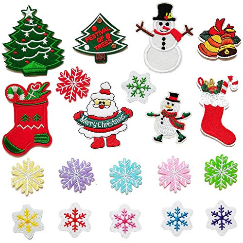 BJ-SHOP Weihnachten Applikationen Weihnachten Patches Weihnachten Aufnäher Weihnachtsmann Schneemann Bestickte Aufnäher zum Aufbügeln 20 Teile von BJ-SHOP