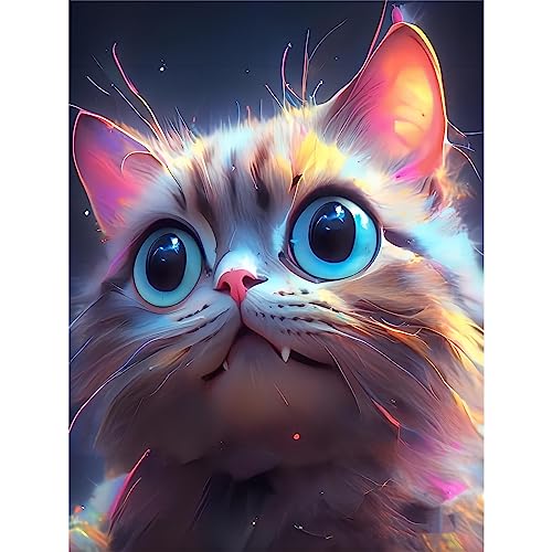 BJBJJIU 5D Diamond Art Painting Kit, Diamant Painting Bilder Set, Diamant Malerei Strass Stickerei Malerei Painting für Erwachsene, Kinder, Haus, Wand Dekoratione 40x30cm (bunte Katze) von BJBJJIU