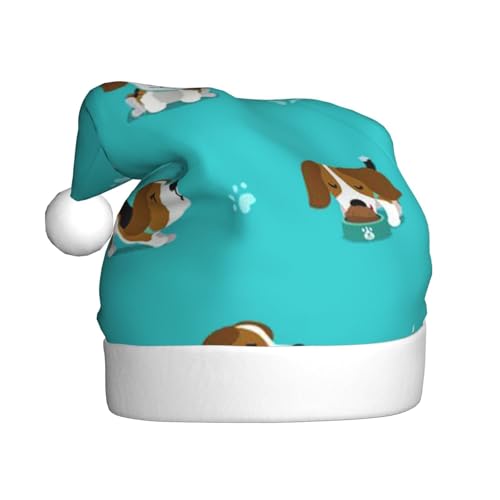 BJNGHKLN Weihnachtsmütze mit Cartoon-Hunde-Aufdruck, für Erwachsene, festliche Weihnachtsparty-Hut, Weihnachtsdekoration, Hut von BJNGHKLN
