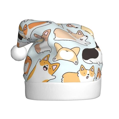BJNGHKLN Weihnachtsmütze mit Corgi-Muster für Erwachsene, festlicher Weihnachtsparty-Hut, Weihnachtsdekoration, Hut von BJNGHKLN