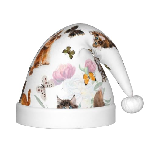 BJNGHKLN Weihnachtsmütze mit Katzen- und Schmetterlings-Aufdruck, für Kinder, festlicher Weihnachtsparty-Hut, Weihnachtsdekoration, Hut BJNGHKLN Weihnachtsmütze mit Katzen- und Schmetterlings-Aufdruck, für Kinder, festlicher Weihnachtsparty-Hut, Weihnachtsdekoration, Hut von BJNGHKLN