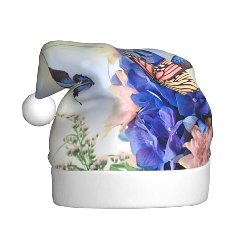 BJNGHKLN Weihnachtsmütze mit blauem Schmetterlings- und Blumendruck, für Erwachsene, festliche Weihnachtsfeier, Weihnachtsdekoration, Hut BJNGHKLN Weihnachtsmütze mit blauem Schmetterlings- und Blumendruck, für Erwachsene, festliche Weihnachtsfeier, Weihnachtsdekoration, Hut von BJNGHKLN