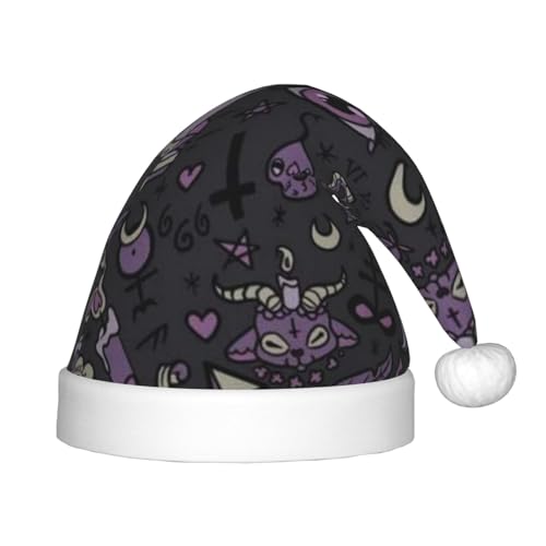 BJNGHKLN Weihnachtsmütze mit gruseligem Gothic-Aufdruck, für Kinder, festlicher Partyhut, Weihnachtsdekoration, Violett / Schwarz von BJNGHKLN