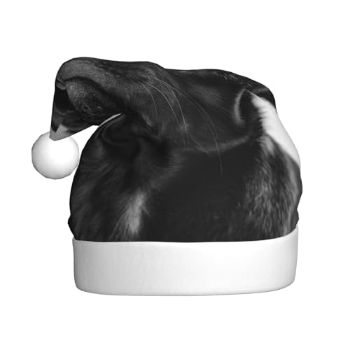 BJNGHKLN Weihnachtsmütze mit niedlichem Mops-Motiv, für Erwachsene, festliche Weihnachtsfeier, Weihnachtsdekoration, Schwarz von BJNGHKLN