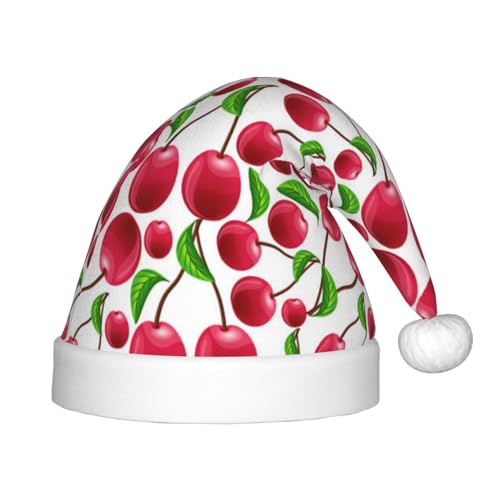 BJNGHKLN Weihnachtsmütze mit rotem Kirschenaufdruck, für Kinder, festlicher Weihnachtsparty-Hut, Weihnachtsdekoration, Hut von BJNGHKLN