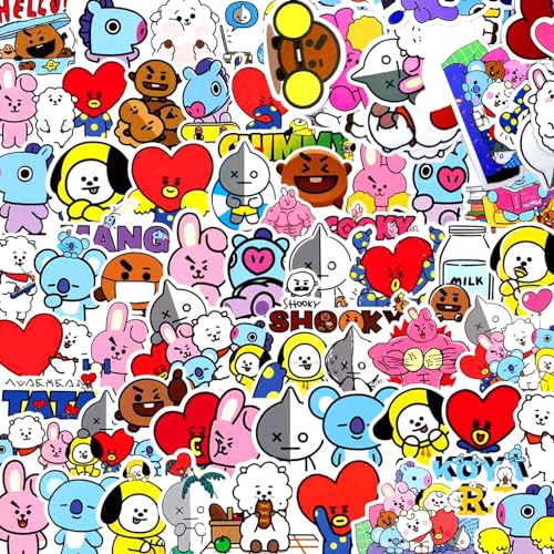 BJPERFMS BTS Cartoon Typografisch Aufkleber, 164 Stück, Vinyl, für Laptop, Auto, Skateboard & mehr, Bunt, Sticker, Matt, Outdoor, Kpop von BJPERFMS