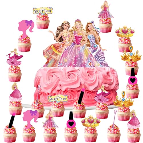 Barbi Tortendeko Geburtstag Mädchen, 21PCS Prinzessin Tortendeko Geburtstag Mädchen, Barbi Cupcake Topper, Prinzessin Torten Deko Mädchen, Prinzessin Muffins Deko, Barbi Geburtstag Deko für Mädchen von BJPERFMS