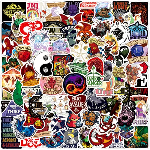Dragons Aufkleber, 100PCS Dragons Sticker, DnD Sticker Set, Dungeons Vinyl Wasserfest Sticker für Laptop, Skateboard, Snowboard, Koffer, Fahrrad, Gaming Graffiti Sticker von BJPERFMS