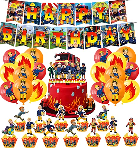 Feuerwehrmann Sam Geburtstagsdeko, Fireman Sam Deko Geburtstag, Feuerwehrmann Geburtstag Party Set, Party Deko, Kindergeburtstag Dekoration Geburtstag, Luftballons, Ballon, für Kinder 32PCS von BJPERFMS