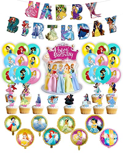 Prinzessin Party Dekoration 42 Stück Prinzessin Geburtstags Dekorationen Set Enthält Geburtstagsbanner Kuchendeckel Luftballons Prinzessin Party Geburtstagsdeko für Kinder von BJPERFMS