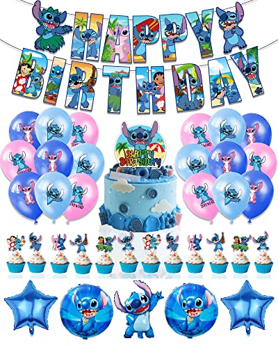 Stitch Lilo Geburtstagsdeko, Stitch Lilo Geburtstag Deko, Stitch Lilo Kindergeburtstag Party Set, Geburtstag Dekoration, Ballon, Luftballons, Folienballon, für Kinder, 36PCS von BJPERFMS