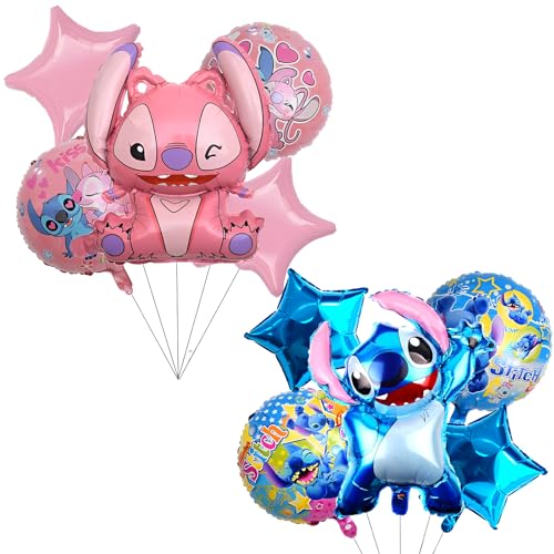 Stitch Luftballon, Stitch Helium Ballon, Stitch Angel Ballon, 10PCS Stitch Geburtstagsdeko, Stitch Folienballon Party Deko, Geburtstag Deko, für Kindergeburtstag Dekoration Themenparty (Rosa und Blau) von BJPERFMS