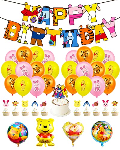 Winnie Puuh Geburtstagsdeko, Winnie the Pooh Geburtstag Deko, Winnie Kindergeburtstag Party Set, Geburtstag Dekoration, Ballon, Luftballons, Folienballon, für Kinder, 39PCS von BJPERFMS