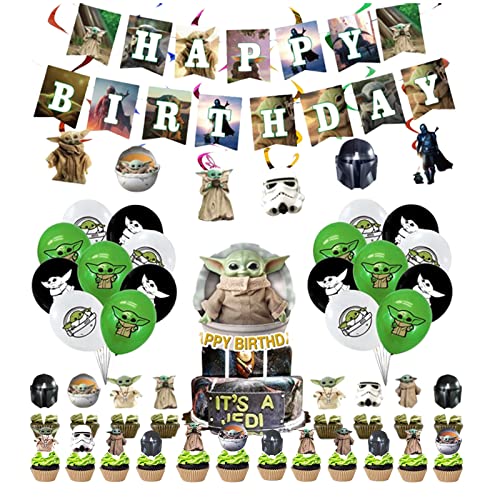 Yoda Geburtstagsdeko, Yoda Deko Geburtstag, Yoda Grogu Geburtstag Party Set, Star Wars Party Deko, Grogu Kindergeburtstag Dekoration Geburtstag, Luftballons, Ballon, für Kinder, 44PCS von BJPERFMS