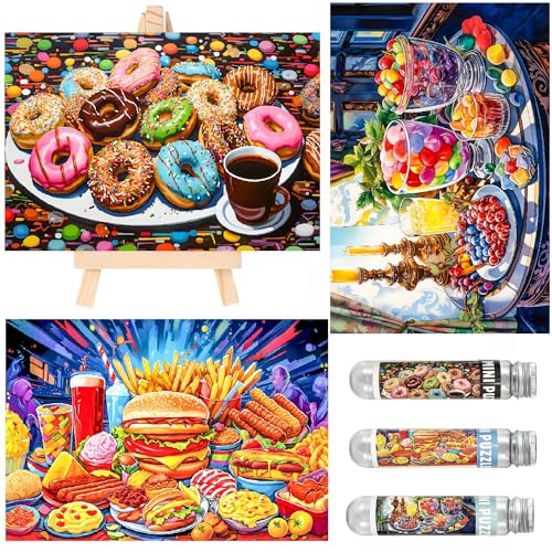 Kleines Puzzle für Erwachsene, 150 Teile, Vintage-Süßigkeitenmalerei, buntes Donut-Mini-Puzzle, Ölgemälde, anspruchsvolle Mini-Puzzles, kleine Puzzles, 150 Stück, Mini-Staffelei im Lieferumfang von BJscoe