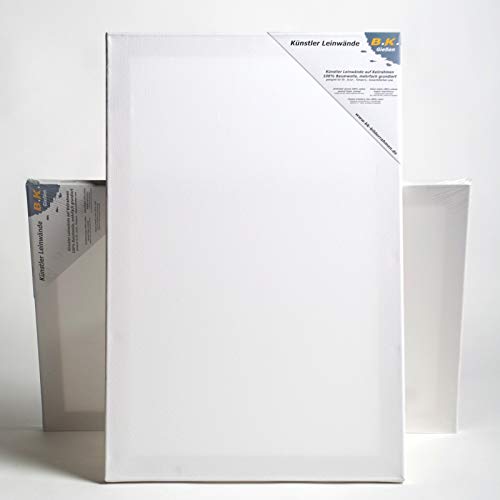 2 B.K. PLUS LEINWÄNDE AUF KEILRAHMEN 70x100 cm | Premium Malgrund, malfertig, 100% Baumwolle mehrfach grundiert von BK BILDERRAHMEN KOLMER