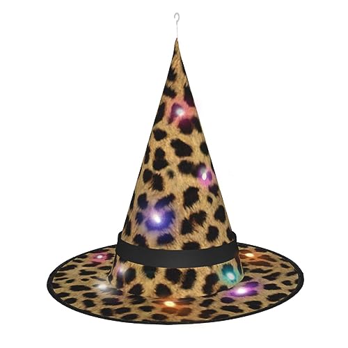 BKDODKS Halloween-Hexenhut mit Leopardenmuster – beleuchteter Hexenhut für Erwachsene, Halloween, Weihnachten von BKDODKS