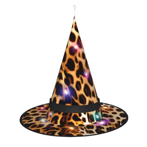BKDODKS Halloween-Hexenhut mit Leopardenmuster – beleuchteter Hexenhut für Erwachsene, Halloween, Weihnachten von BKDODKS