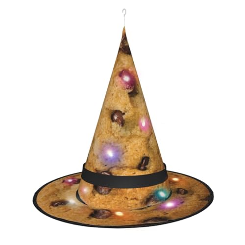 BKDODKS Halloween-Hexenhut mit Schokoladenkeks-Druck, beleuchteter Hexenhut für Erwachsene, Halloween, Weihnachten von BKDODKS