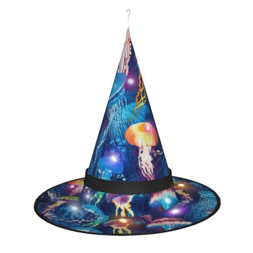 BKDODKS Halloween-Hexenhut mit bunten Quallen, beleuchteter Hexenhut für Erwachsene, Halloween, Weihnachten von BKDODKS