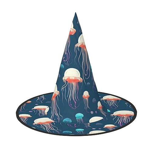 BKDODKS Quallenmuster-Druck, lustige Halloween-Hüte, einzigartige Party-Dekoration, gruselige Hexenhüte für Damen und Herren von BKDODKS