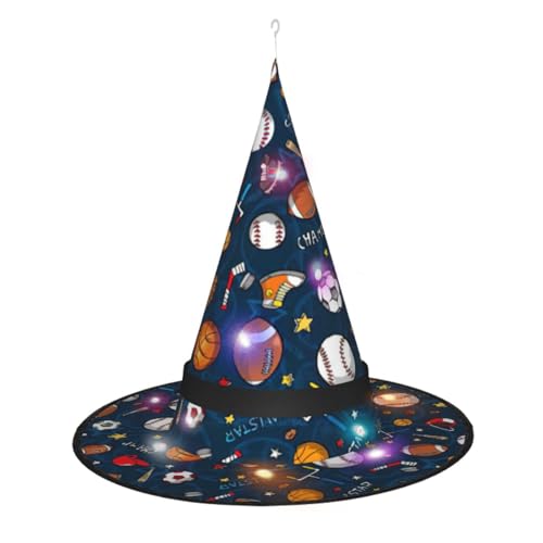 BKDODKS Sport-Baseball-Spiel-Druck, Halloween-Hexenhut – beleuchteter Hexenhut für Erwachsene, Halloween, Weihnachten von BKDODKS