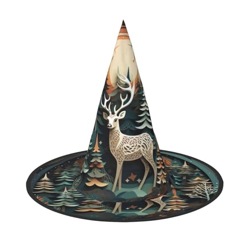 BKDODKS Weihnachtshirsch-Druck, lustige Halloween-Hüte, einzigartige Party-Dekoration, gruselige Hexenhüte für Damen und Herren BKDODKS Weihnachtshirsch-Druck, lustige Halloween-Hüte, einzigartige Party-Dekoration, gruselige Hexenhüte für Damen und Herren von BKDODKS