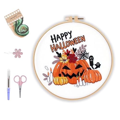 BKGBQAOW Kreuzstich Set Halloween, EnthäLt Alle Wichtigen Werkzeuge für StickanfäNger: Stickrahmen, Nadel und Faden, Englische Gebrauchsanweisung Usw,Ideal für AnfäNger von BKGBQAOW